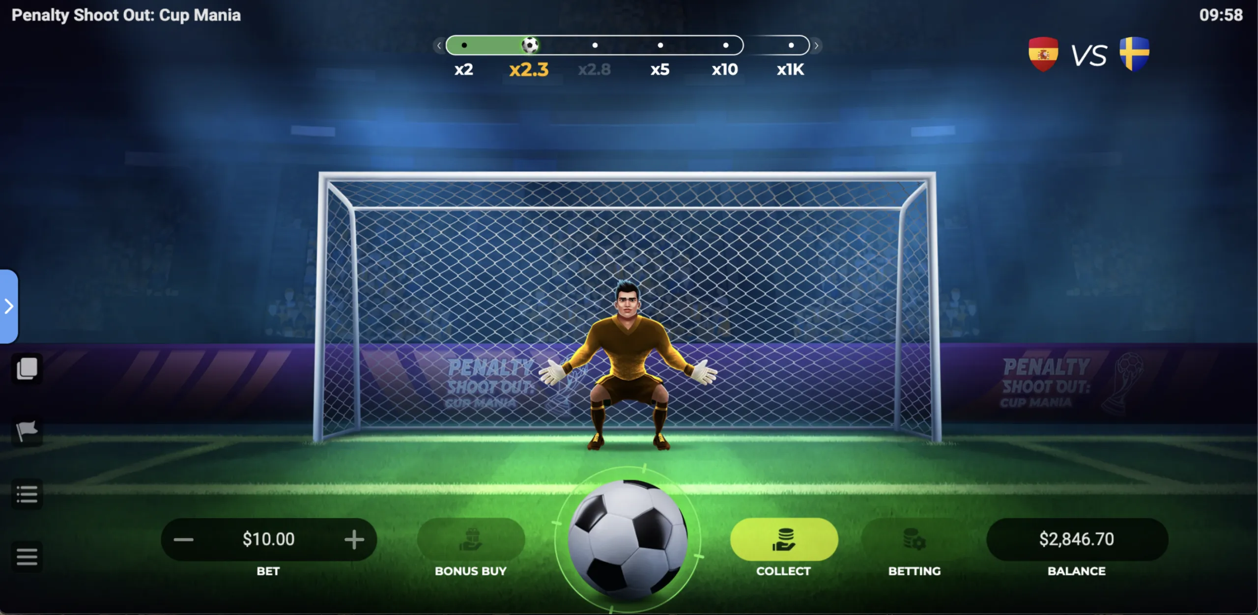 penalty shoot out cup mania — banner principale su SpiNight Casino